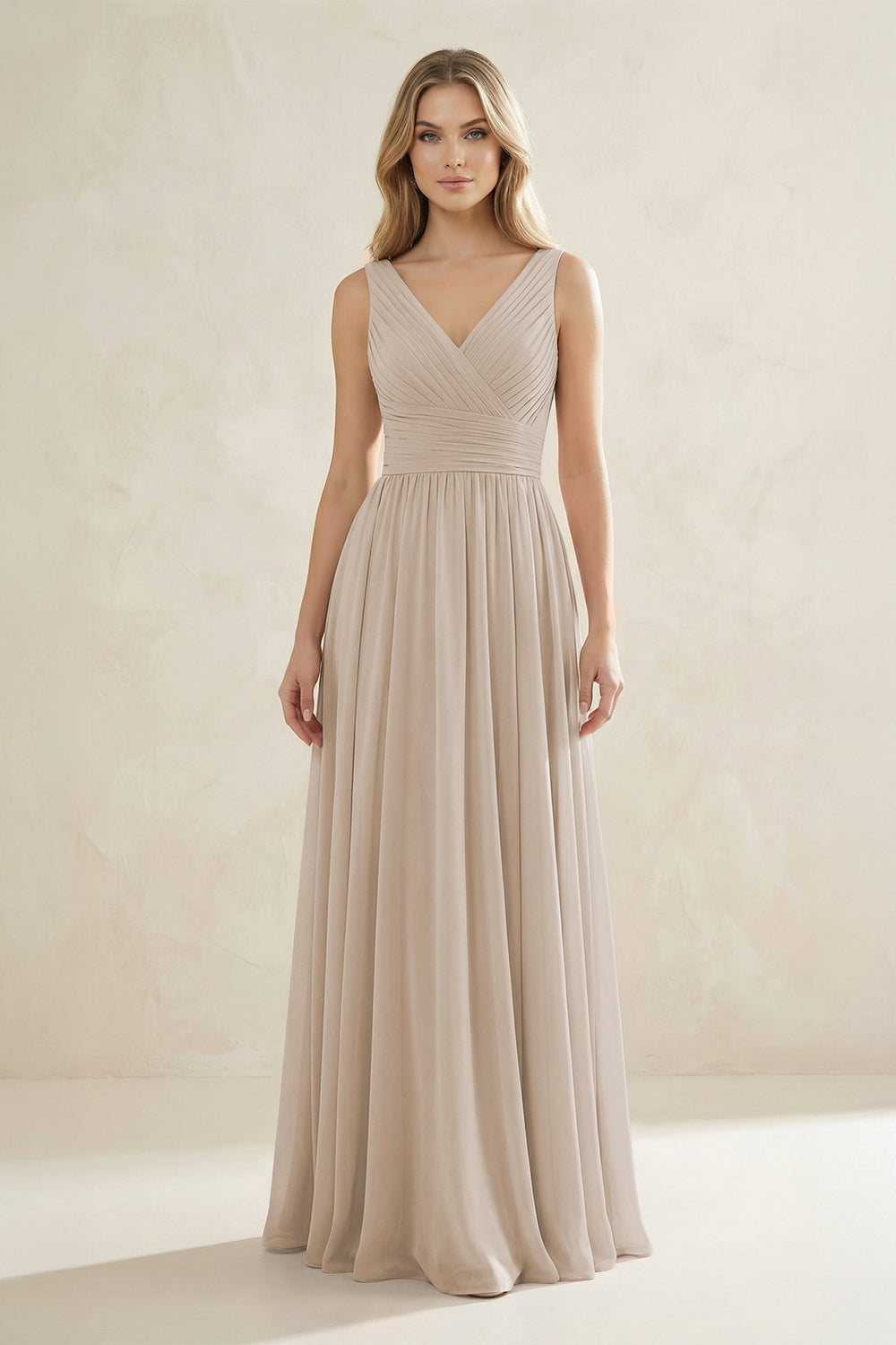 V - Neck Pleated A - Line Bridesmaid Dress in Frost - KISS BRIDAL Bridesmaid Dresses