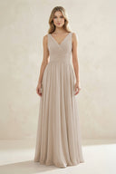 V - Neck Pleated A - Line Bridesmaid Dress in Frost - SHE IS ME Bridesmaid Dresses
