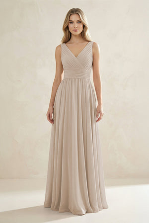 V - Neck Pleated A - Line Bridesmaid Dress in Frost - SHE IS ME Bridesmaid Dresses