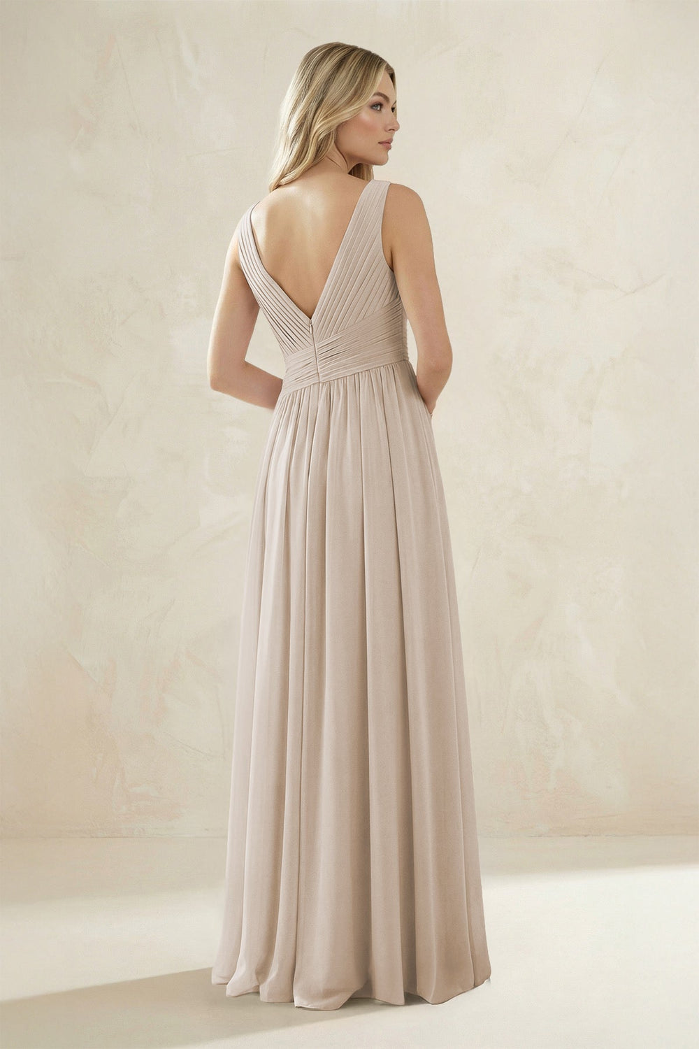 V - Neck Pleated A - Line Bridesmaid Dress in Frost - KISS BRIDAL Bridesmaid Dresses