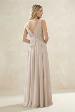V - Neck Pleated A - Line Bridesmaid Dress in Frost - SHE IS ME Bridesmaid Dresses