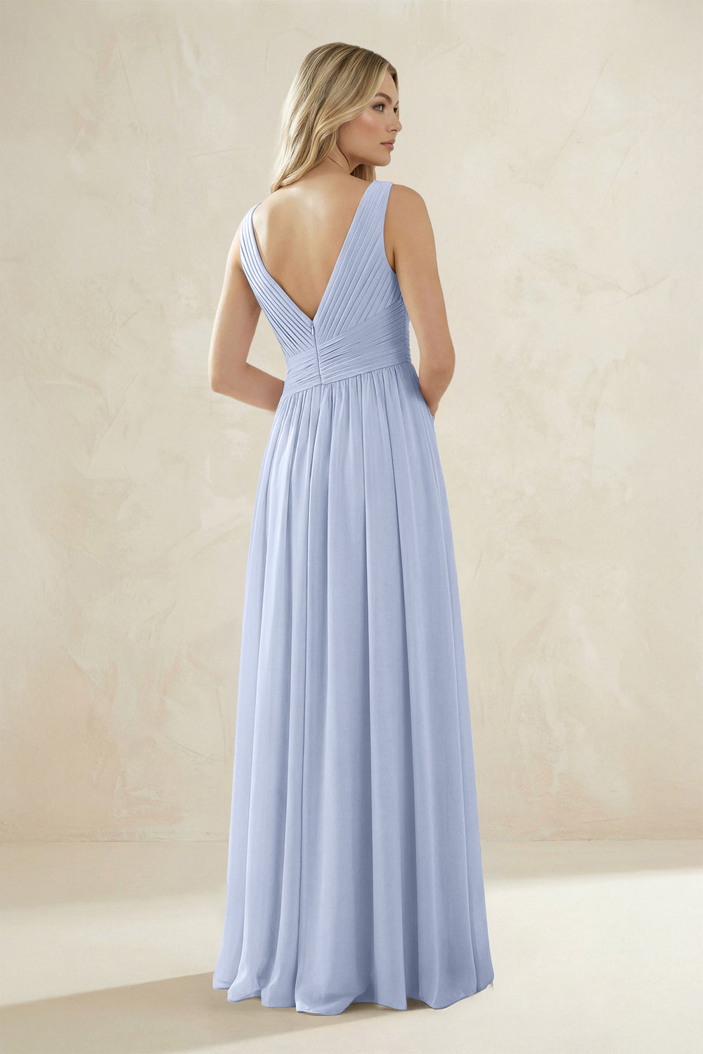 V-Neck Pleated A-Line Bridesmaid Dress in Ice