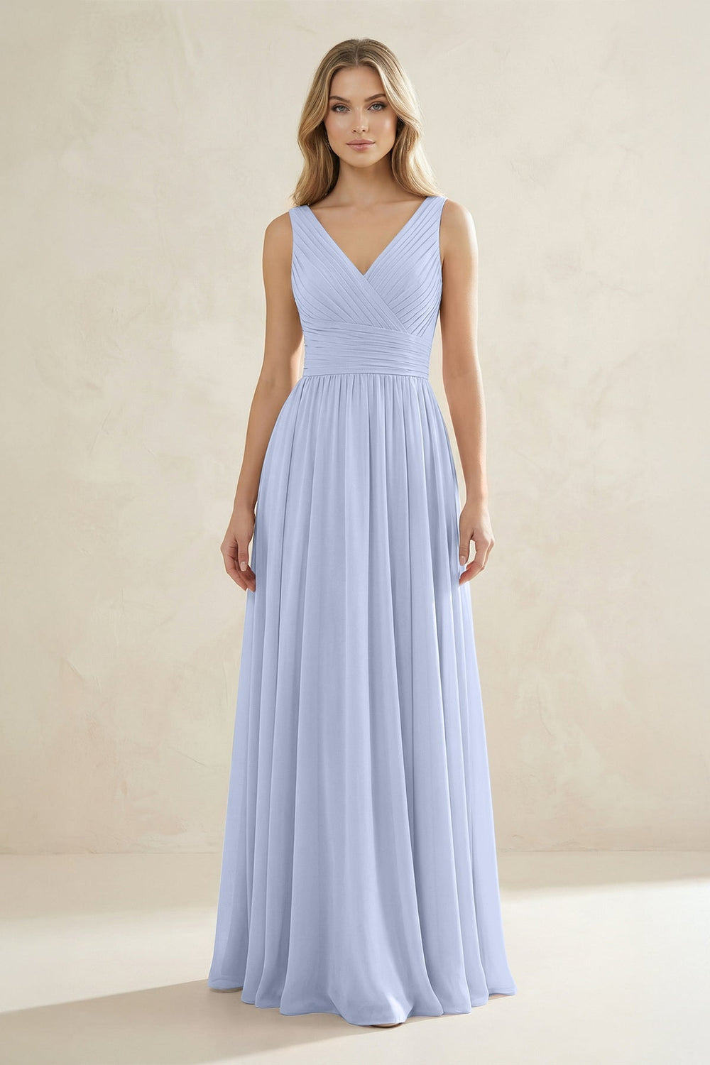 V - Neck Pleated A - Line Bridesmaid Dress in Ice - KISS BRIDAL Bridesmaid Dresses