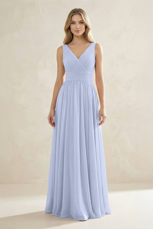 V - Neck Pleated A - Line Bridesmaid Dress in Ice - SHE IS ME Bridesmaid Dresses