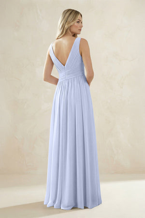 V - Neck Pleated A - Line Bridesmaid Dress in Ice - SHE IS ME Bridesmaid Dresses