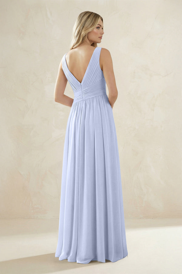 V - Neck Pleated A - Line Bridesmaid Dress in Ice - SHE IS ME Bridesmaid Dresses