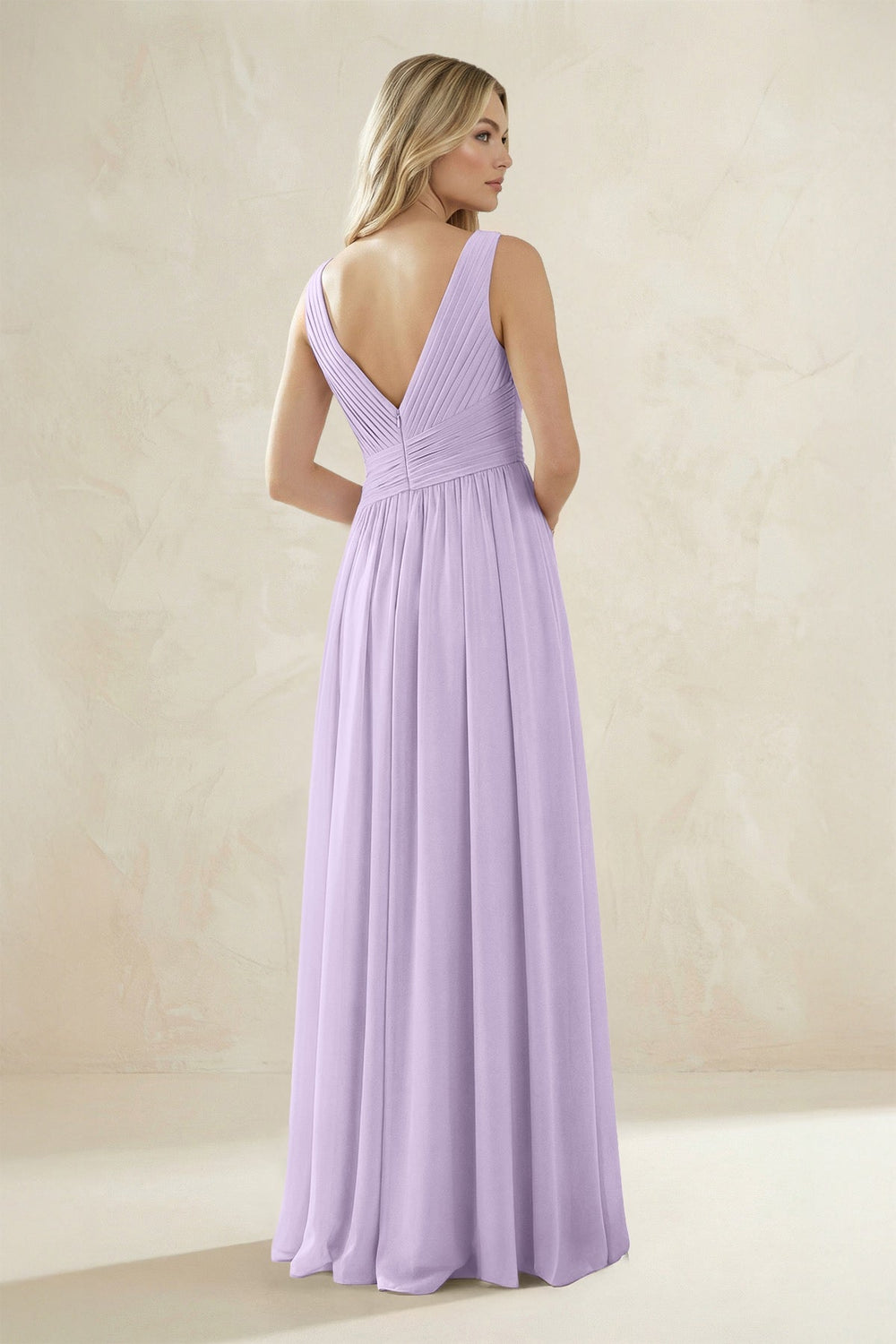 V - Neck Pleated A - Line Bridesmaid Dress in Lavender - KISS BRIDAL Bridesmaid Dresses