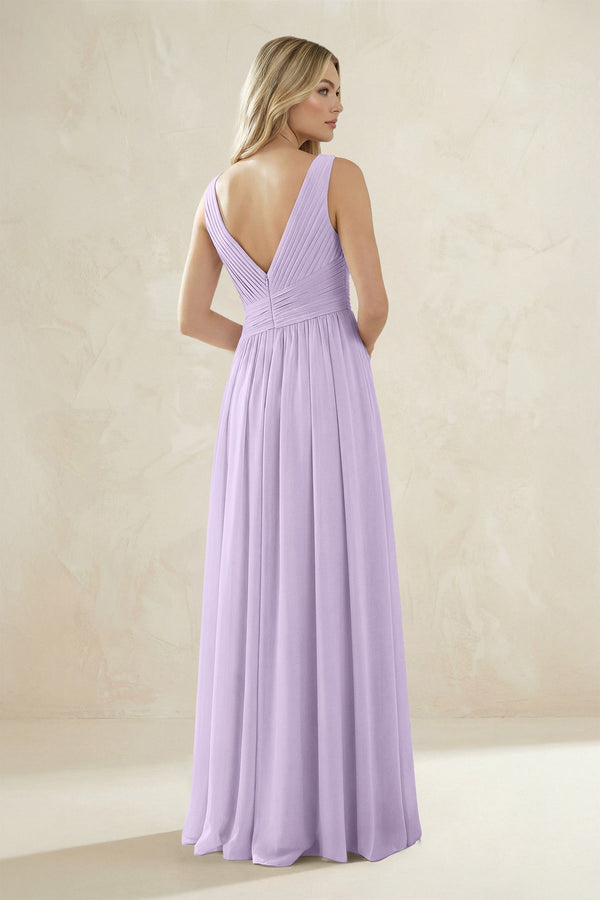 V - Neck Pleated A - Line Bridesmaid Dress in Lavender - SHE IS ME Bridesmaid Dresses