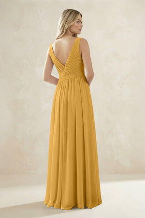 V - Neck Pleated A - Line Bridesmaid Dress in Marigold - SHE IS ME Bridesmaid Dresses