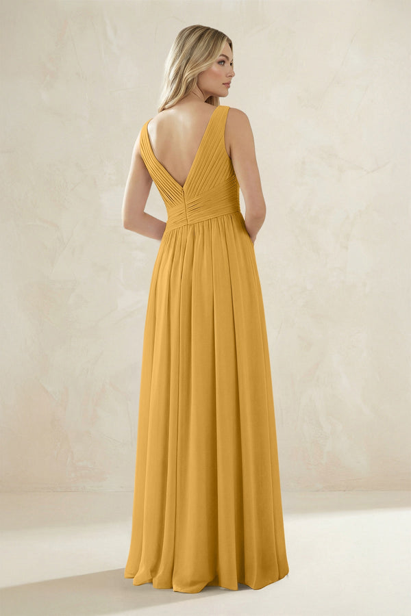 V - Neck Pleated A - Line Bridesmaid Dress in Marigold - SHE IS ME Bridesmaid Dresses