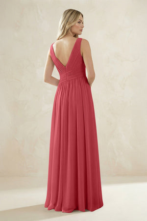 V - Neck Pleated A - Line Bridesmaid Dress in Merlot - SHE IS ME Bridesmaid Dresses