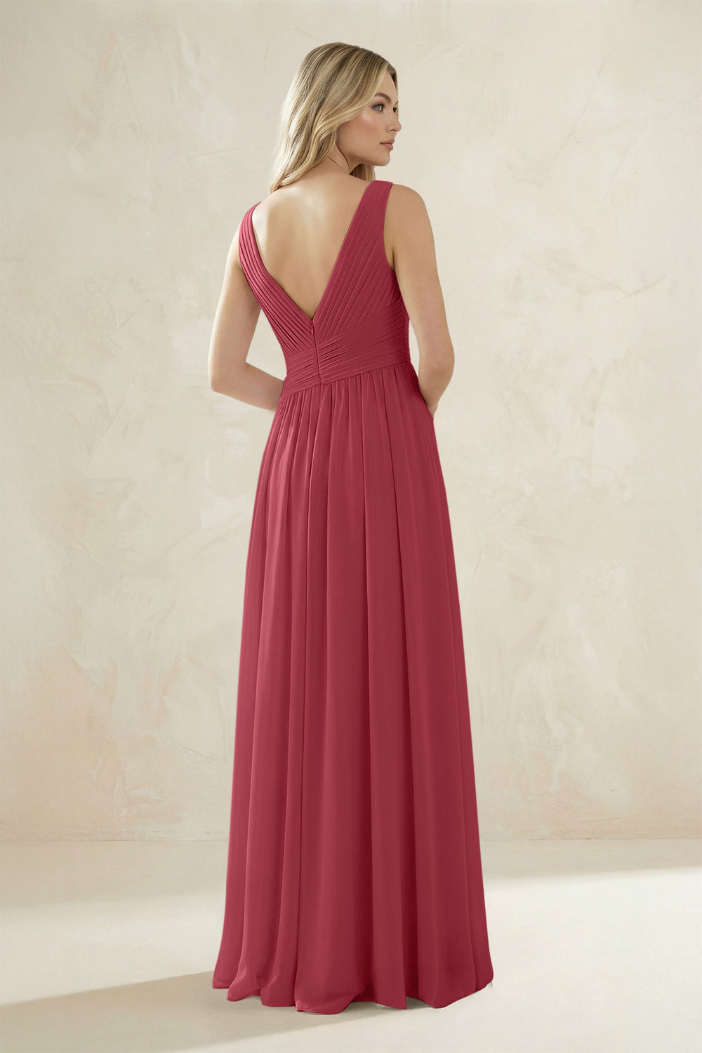 V-Neck Pleated A-Line Bridesmaid Dress in Merlot