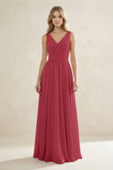 V-Neck Pleated A-Line Bridesmaid Dress in Merlot | KISSBRIDAL