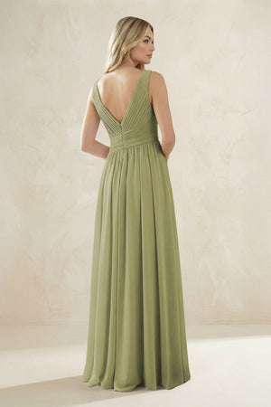 V - Neck Pleated A - Line Bridesmaid Dress in Moss Green - SHE IS ME Bridesmaid Dresses