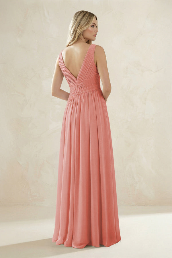 V - Neck Pleated A - Line Bridesmaid Dress in Mulberry - SHE IS ME Bridesmaid Dresses