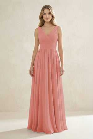 V-Neck Pleated A-Line Bridesmaid Dress in Mulberry | KISSBRIDAL