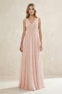 V - Neck Pleated A - Line Bridesmaid Dress in Pale Blush - SHE IS ME Bridesmaid Dresses
