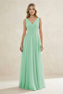 V - Neck Pleated A - Line Bridesmaid Dress in Pale Pistachio - SHE IS ME Bridesmaid Dresses