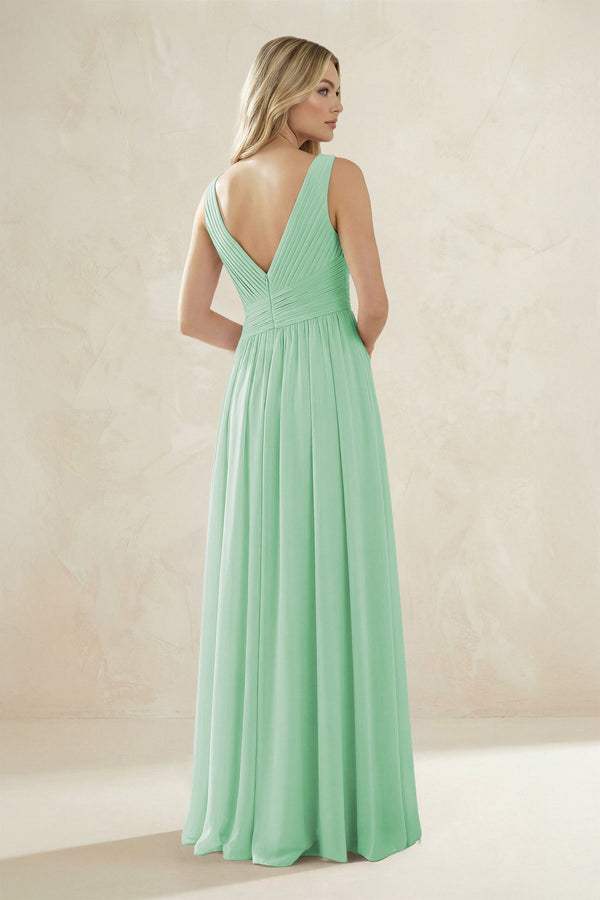 V - Neck Pleated A - Line Bridesmaid Dress in Pale Pistachio - SHE IS ME Bridesmaid Dresses