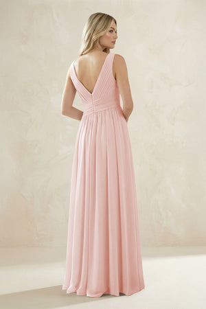 V-Neck Pleated A-Line Bridesmaid Dress in Rose Petal (2) | KISSBRIDAL