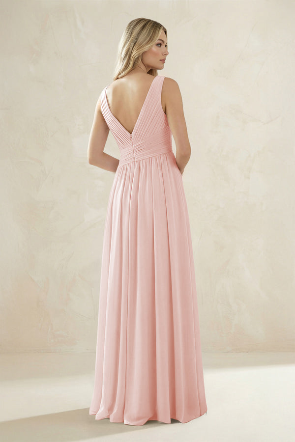 V-Neck Pleated A-Line Bridesmaid Dress in Rose Petal (2) | KISSBRIDAL