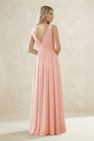V - Neck Pleated A - Line Bridesmaid Dress in Rose Petal - SHE IS ME Bridesmaid Dresses