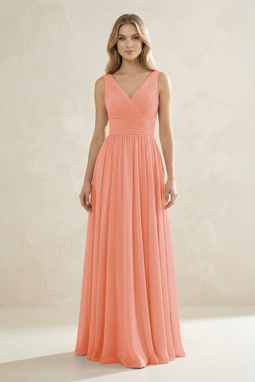 V - Neck Pleated A - Line Bridesmaid Dress in Rosette - KISS BRIDAL Bridesmaid Dresses