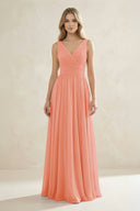 V - Neck Pleated A - Line Bridesmaid Dress in Rosette - SHE IS ME Bridesmaid Dresses