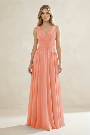 V - Neck Pleated A - Line Bridesmaid Dress in Rosette - SHE IS ME Bridesmaid Dresses