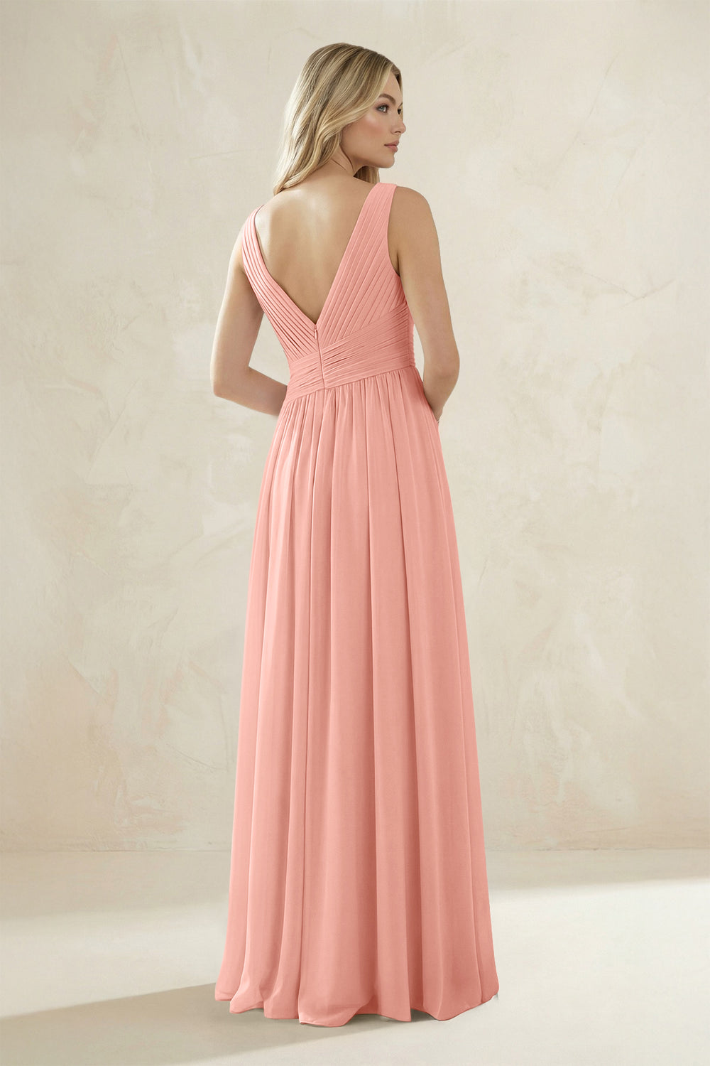 V-Neck Pleated A-Line Bridesmaid Dress in Rosette
