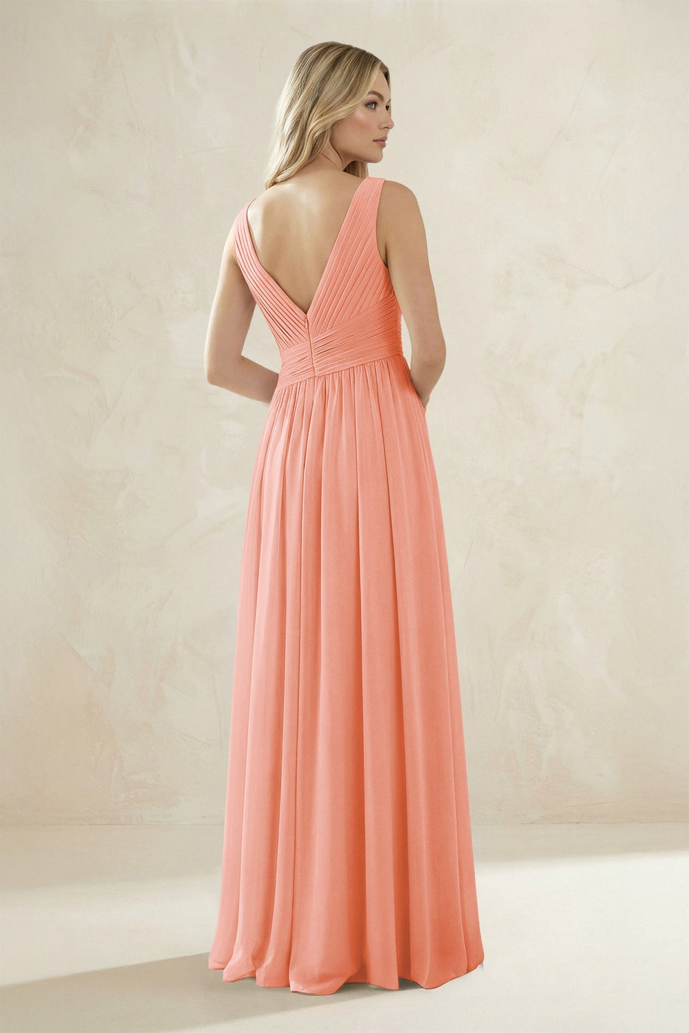 V - Neck Pleated A - Line Bridesmaid Dress in Rosette - KISS BRIDAL Bridesmaid Dresses