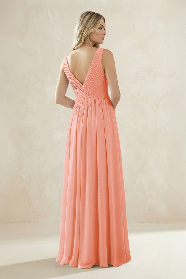 V - Neck Pleated A - Line Bridesmaid Dress in Rosette - SHE IS ME Bridesmaid Dresses
