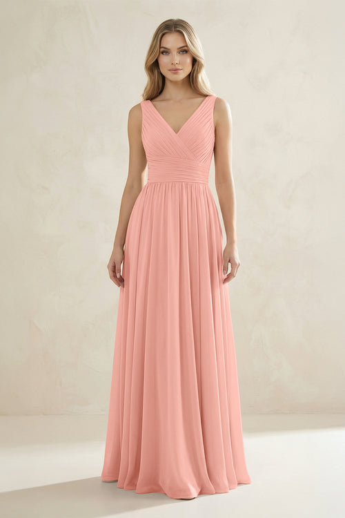 V-Neck Pleated A-Line Bridesmaid Dress in Rosette | KISSBRIDAL
