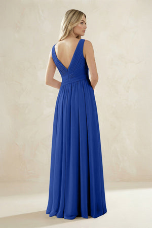V - Neck Pleated A - Line Bridesmaid Dress in Royal Blue - SHE IS ME Bridesmaid Dresses