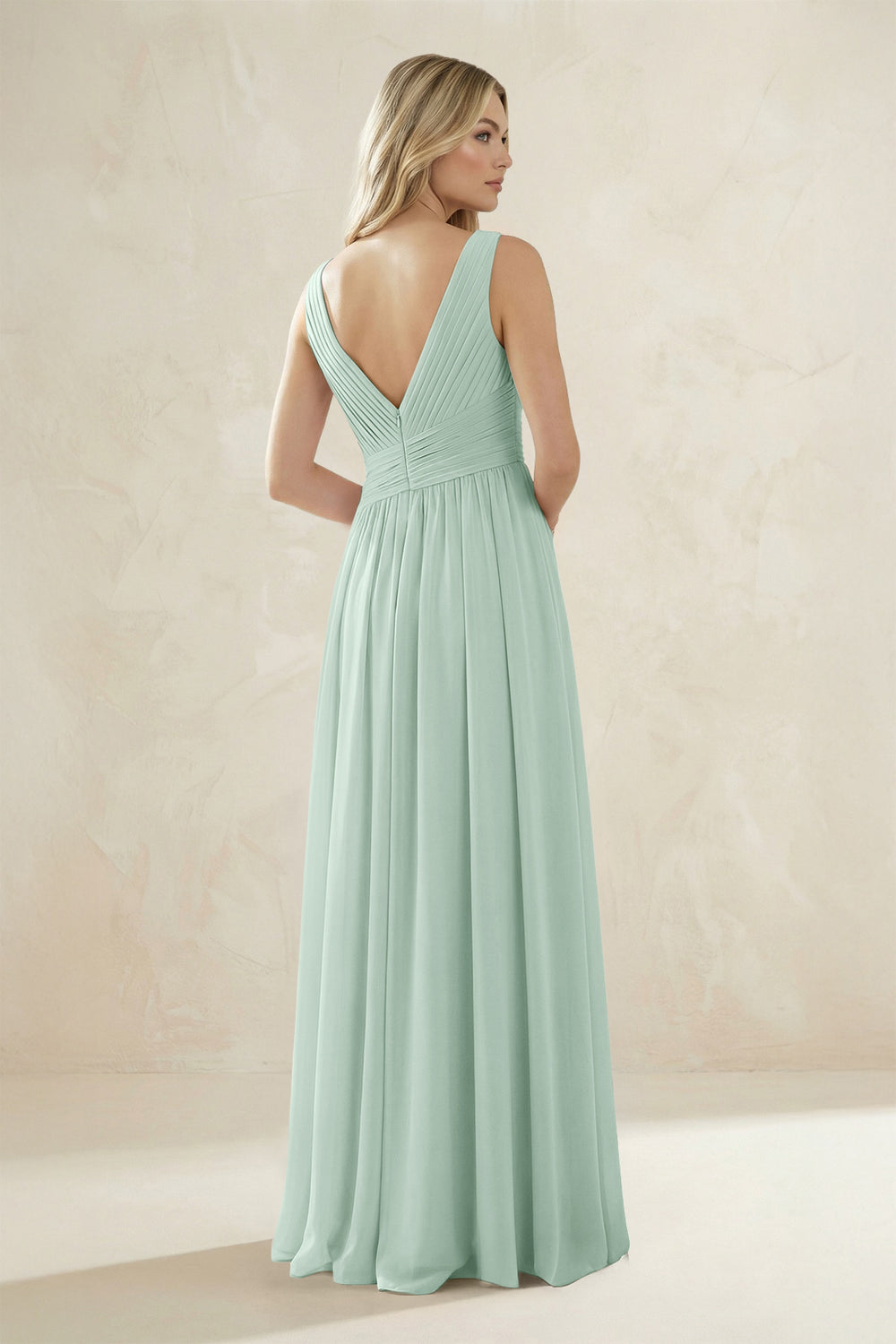 V-Neck Pleated A-Line Bridesmaid Dress in Sage