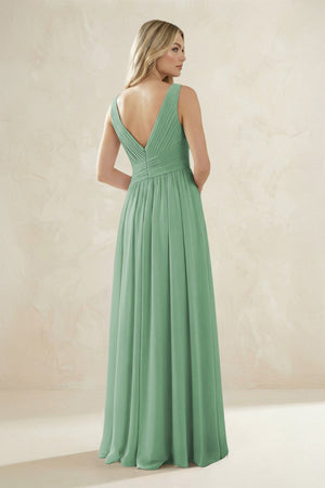 V - Neck Pleated A - Line Bridesmaid Dress in Sea Glass - SHE IS ME Bridesmaid Dresses