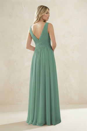 V-Neck Pleated A-Line Bridesmaid Dress in Sea Glass (2) | KISSBRIDAL