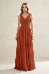 V - Neck Pleated A - Line Bridesmaid Dress in Spice - KISS BRIDAL Bridesmaid Dresses