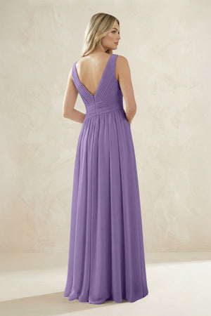 V-Neck Pleated A-Line Bridesmaid Dress in Tahiti (2) | KISSBRIDAL