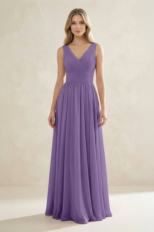 V - Neck Pleated A - Line Bridesmaid Dress in Tahiti - SHE IS ME Bridesmaid Dresses