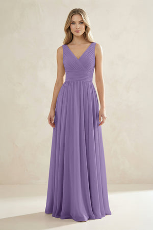 V-Neck Pleated A-Line Bridesmaid Dress in Tahiti | KISSBRIDAL