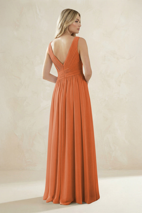 V - Neck Pleated A - Line Bridesmaid Dress in Terracotta - SHE IS ME Bridesmaid Dresses