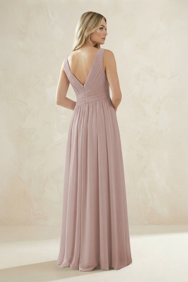 V-Neck Pleated A-Line Bridesmaid Dress in Toffee (2) | KISSBRIDAL