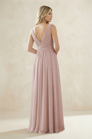 V - Neck Pleated A - Line Bridesmaid Dress in Toffee - SHE IS ME Bridesmaid Dresses