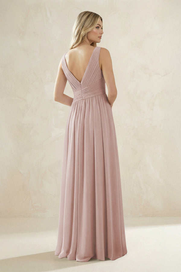 V - Neck Pleated A - Line Bridesmaid Dress in Toffee - SHE IS ME Bridesmaid Dresses