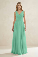 V - Neck Pleated A - Line Bridesmaid Dress in Turquoise - SHE IS ME Bridesmaid Dresses