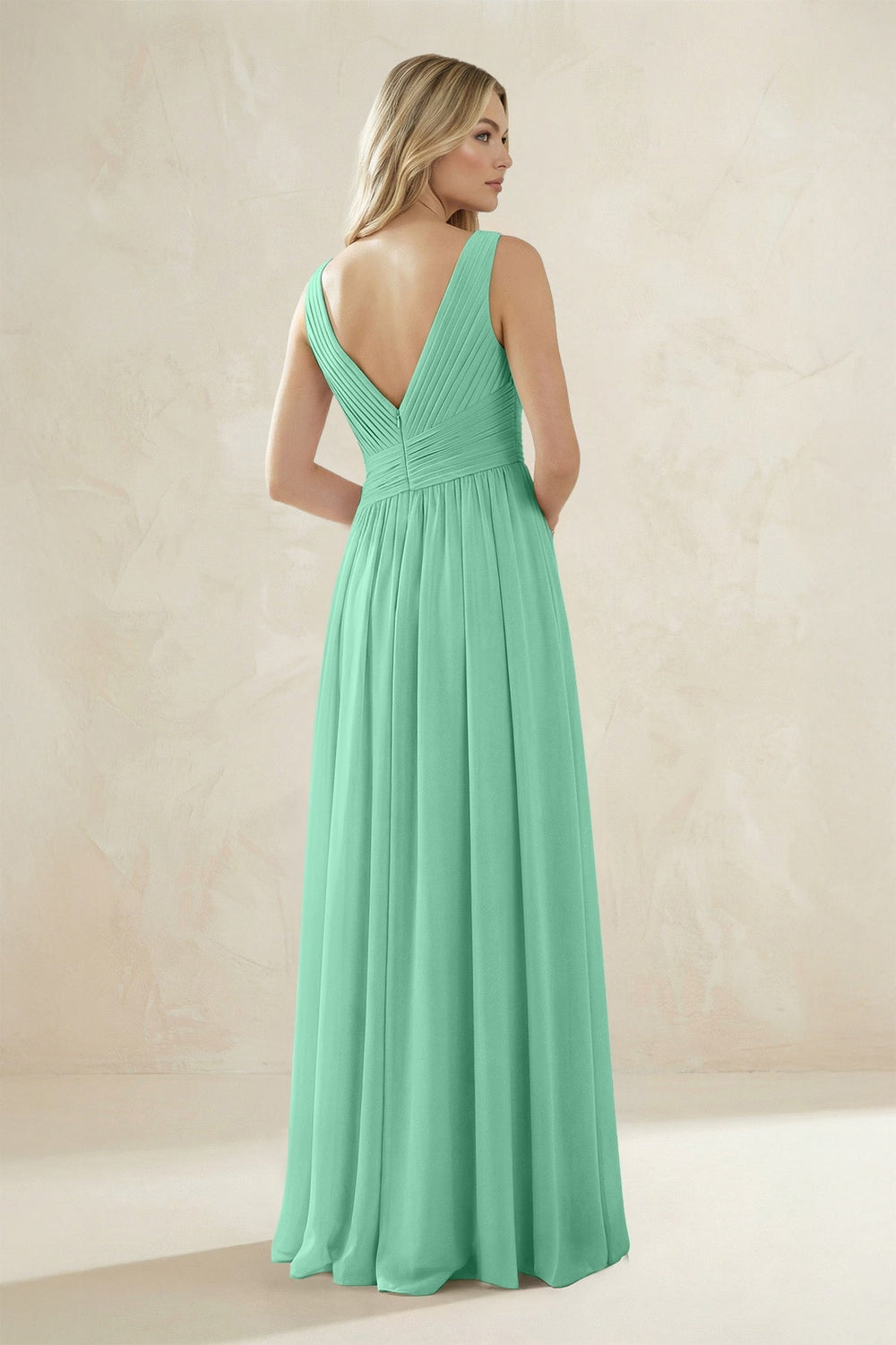 V - Neck Pleated A - Line Bridesmaid Dress in Turquoise - KISS BRIDAL Bridesmaid Dresses