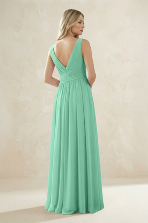 V - Neck Pleated A - Line Bridesmaid Dress in Turquoise - SHE IS ME Bridesmaid Dresses