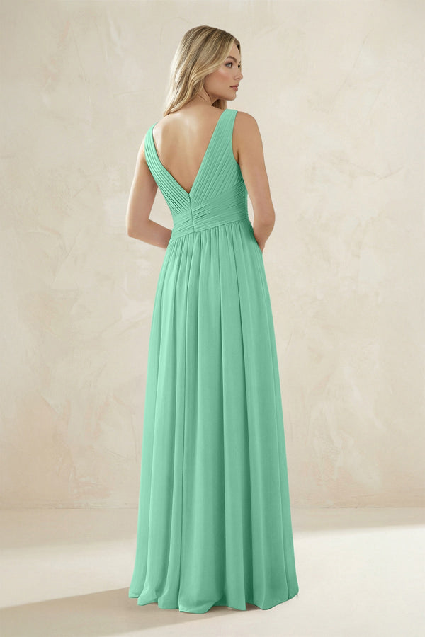 V - Neck Pleated A - Line Bridesmaid Dress in Turquoise - SHE IS ME Bridesmaid Dresses