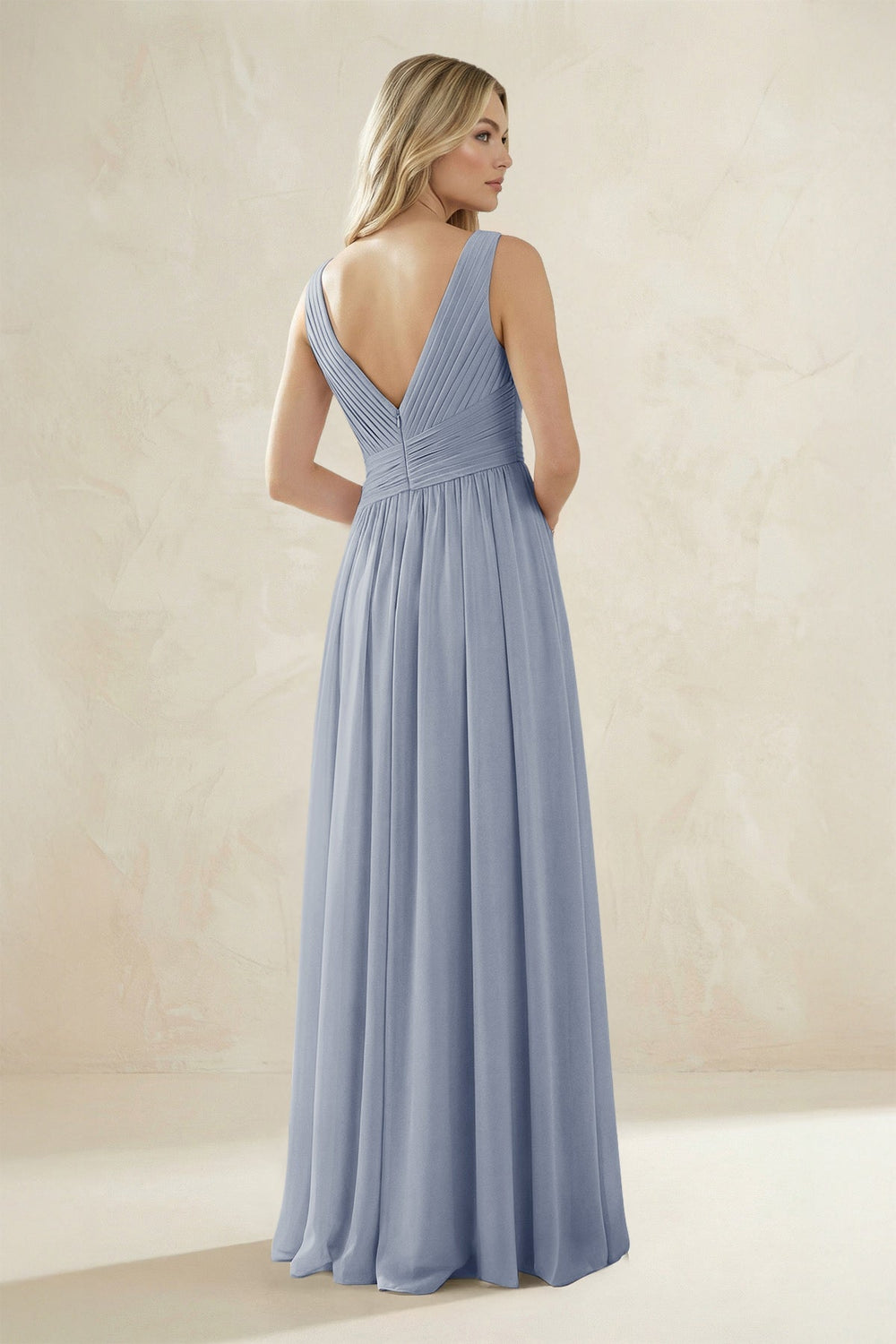 V - Neck Pleated A - Line Bridesmaid Dress in Twilight - KISS BRIDAL Bridesmaid Dresses
